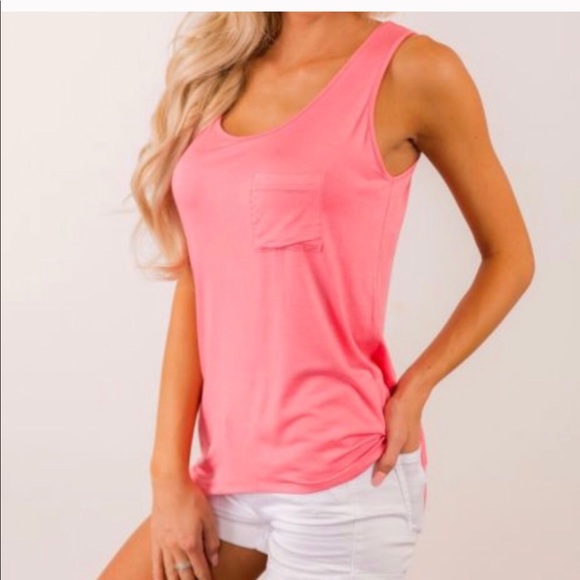 Simple Pink Tank with Pocket - Picture 2 of 2